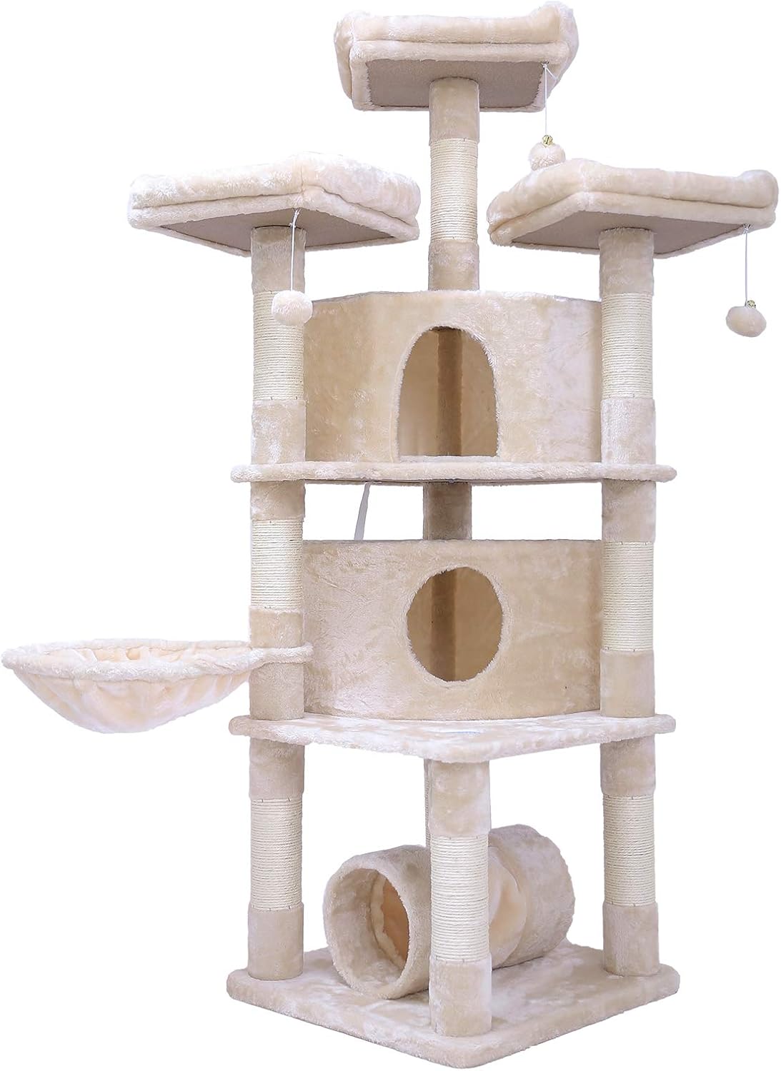 Hey-brother 65" Extra Large Multi-Level Cat Tree Condo Furniture with Sisal-Covered Scratching Posts, 2 Bigger Plush Condos, Perch Hammock for Kittens, Cats and Pets (Smoky Gray) MPJ030G : Pet Supplies