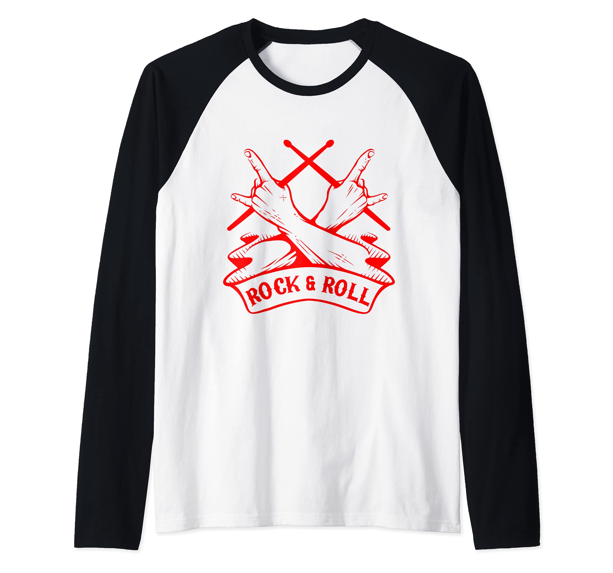 Rock And Roll Drumsticks Musical Band Drumming Drumsticks Raglan Baseball Tee