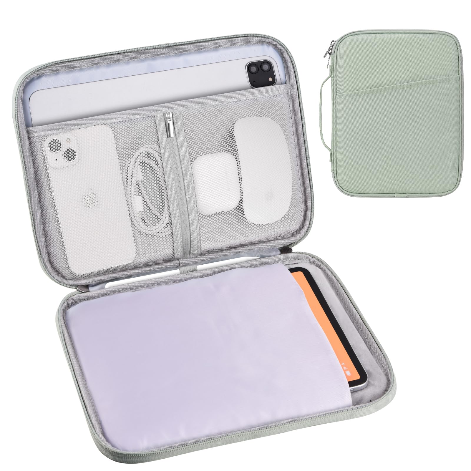 Photo 1 of 9-11 Inch Tablet Carrying Sleeve, Padded Travel Bag for iPad Pro 11-in (M4), iPad 10.9 (10th Gen), iPad Air 11-in (M2), Galaxy Tab S9/S8 (Green-Updated Version, 9-11)