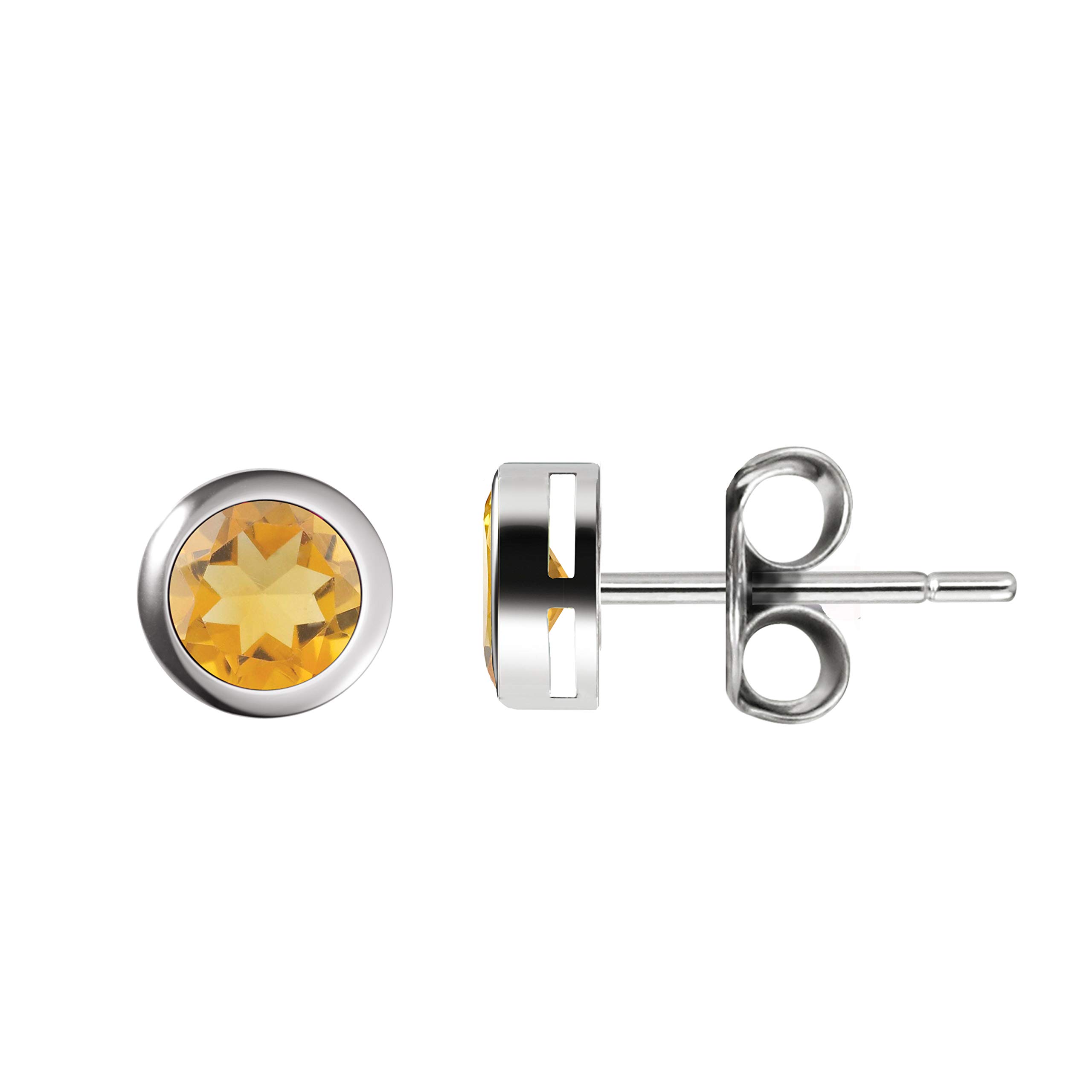 Franki Baker Dainty Natural Citrine Gemstones Stud Earrings & 925 Sterling Silver. Stud Diameter: 5mm