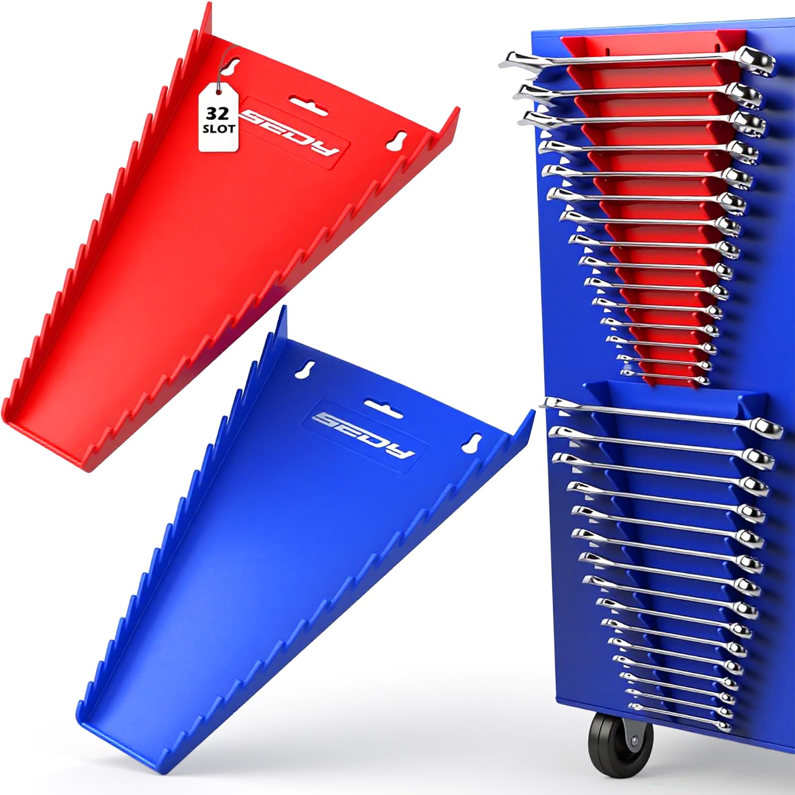 Photo 1 of 2-Pack Magnetic Wrench Organizer, 32-Slot Premium Wrench Rack Holder Tool Trays for Toolboxes Drawer Storage, SAE (1/4" - 1-1/16") & Metric (6mm - 24mm)