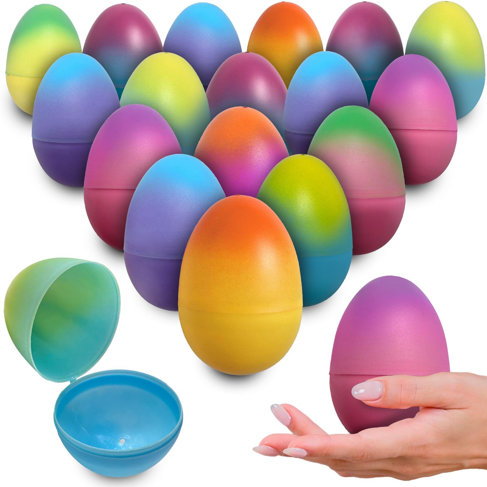 View 1 of Stargo 32 Pack 3.2” Large Colorful Ombre Easter Eggs Empty - with hinges, Bright Pastel Colored, Plastic Easter Eggs Fillable, Eggs for Easter Egg Hunts, Ombre Pastel Colors Party Favor, Surprise Eggs