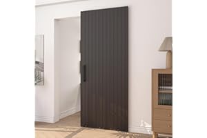 JUBEST 36"x86" Concealed Sliding Barn Door with Soft Close Hardware Kit, Black Hidden Door for Opening 28"-32"x84", Waterproof and Modern, Smooth Sliding, for Interior Using, Widely Used