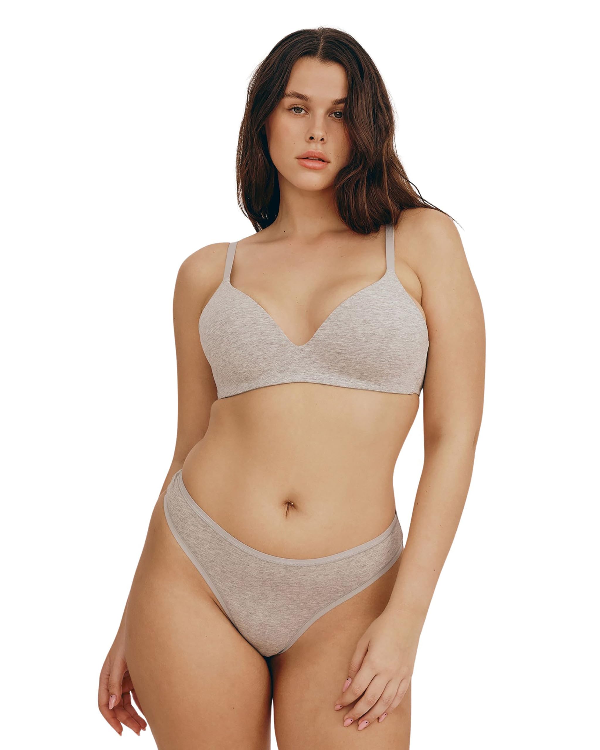 Organic Basics Women’s Core Wireless Plunge Bra, Grey Mélange, 34C