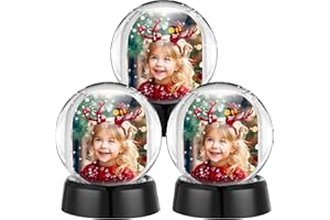 Suzile 3 Pcs Christmas Photo Snow Globe 4.3 Inch Christmas Clear Plastic Water Globe Double Sided Picture Display Snow Globes Photo Frame for Home Xmas Holiday DIY Crafts Gift (Black)
