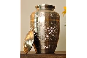 Today's A Gift Impressions in Brass Large Handcrafted Cremation Urn for Human Ashes, Elegant Memorial Urn with Golden Pewter 
