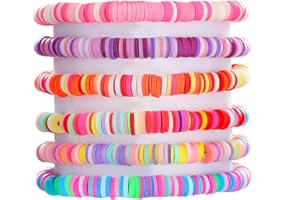 Yowivon Preppy Surfer Heishi Clay Bead Bracelets Stretch Stackable Elastic Layering Friendship Braceletss Boho Evil Eye Heart Flower Summer Beach Boho Jewelry Women