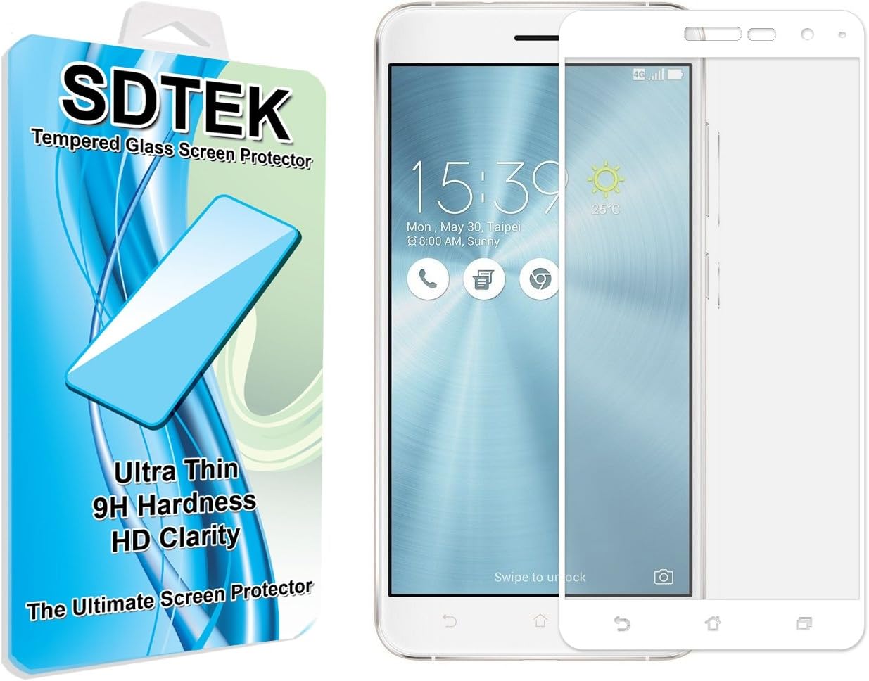 SDTEK Screen Protector for Asus Zenfone 3 (ZE520KL) Full Screen Glass Tempered Guard for Asus Zenfone 3 (White)