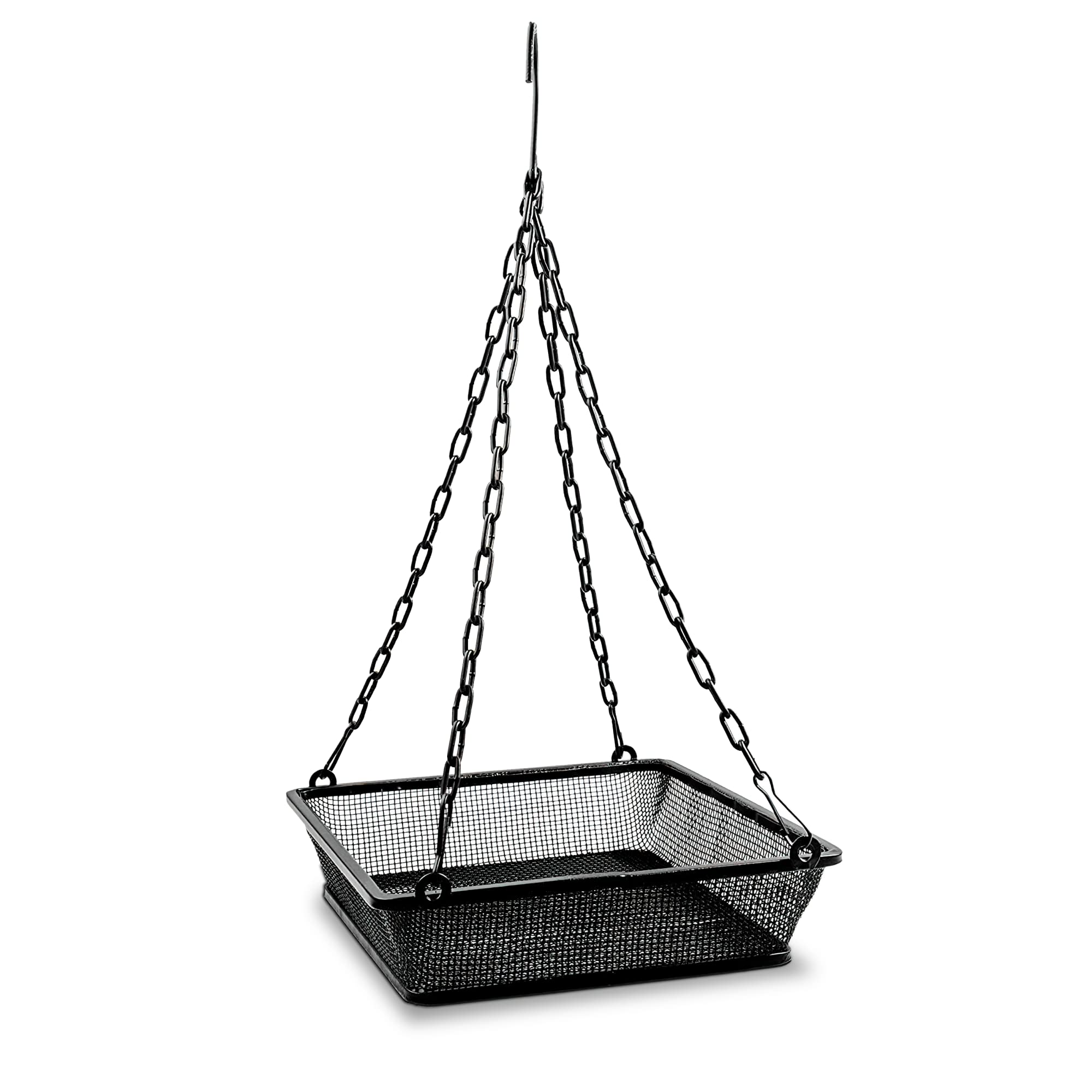 Monarch Abode Metal Hanging Bird Feeder with Iron Mesh Seed Tray, Black Powder Coated Outdoor Platform Bird Feeders for Outside Hanging, Birdfeeders for Outdoors Hanging Garden Patio Deck Yard