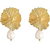 Gold Pearl Earrings for Women - 14K Gold Plated Vintage Statement Pearl Drop Dangle Earrings Fashion Trendy Wedding Jewelry Gifts