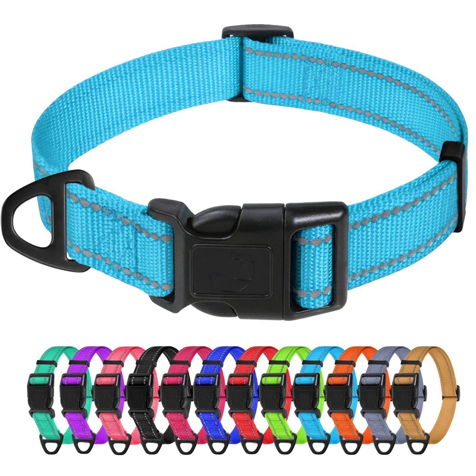 TagMe Reflective Nylon Dog Collars, Adjustable Classic Pet Collar with Quick Release Buckle for Large Dogs, SkyBlue, 2.5 cm Width