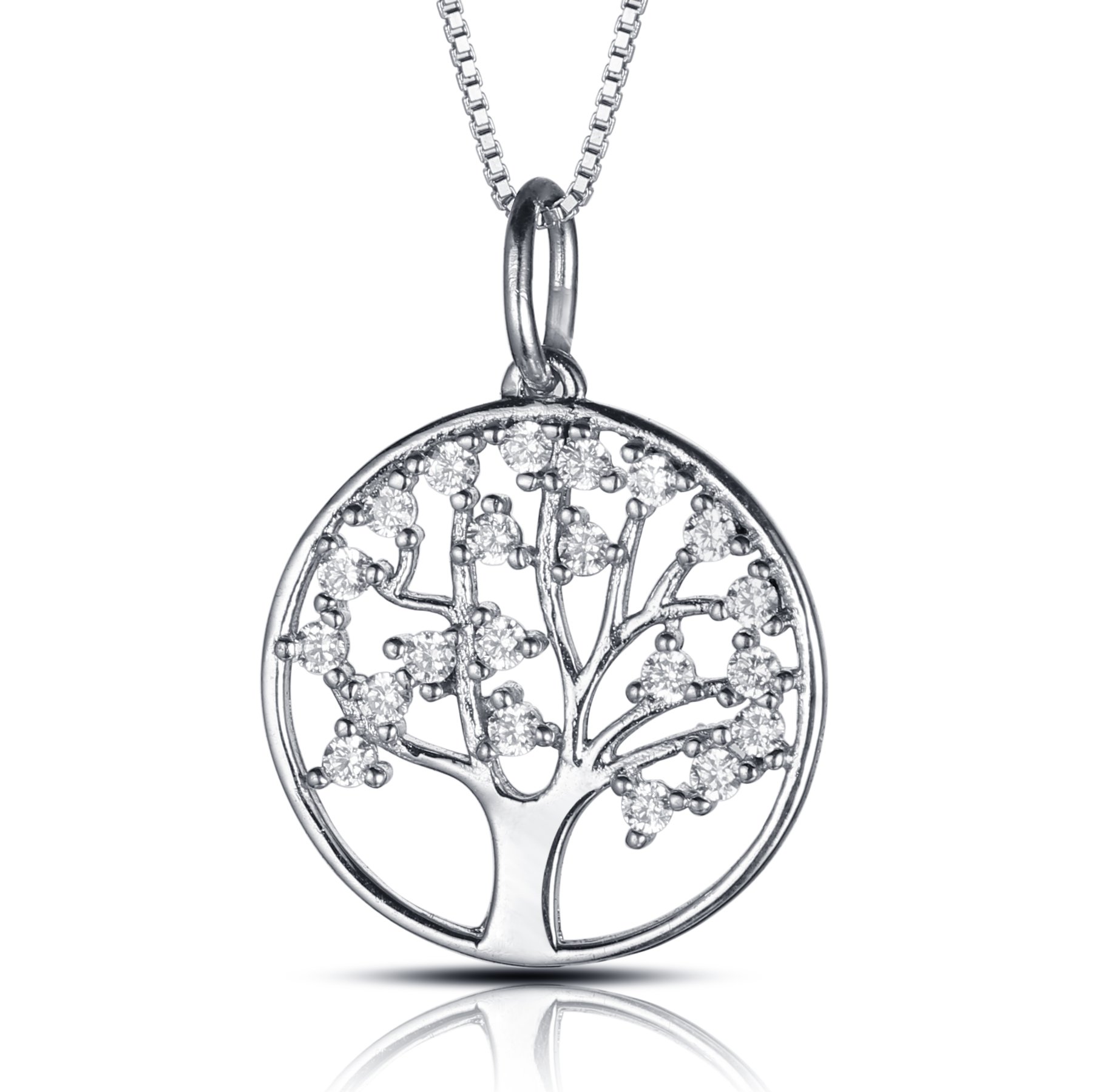 Collier et Pendentif Motif Arbre,en Argent 925 Femme Cable Chaine 45+5CM