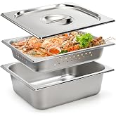 Kingrol 3 Pack 1/2 Steam Table Pan, 4 Inch Deep Half Size Stainless Steel Hotel Pans with Lid, Perforated Steam Pan, Chafing Pans for Buffets, Catering, and Commercial Kitchens