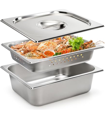 Winco Half Size 6 Inch Deep Stainless Steel Steam Table Pan - 22 Gauge, Anti-Jam Sides, 12.75x10.5x5.88 Inches