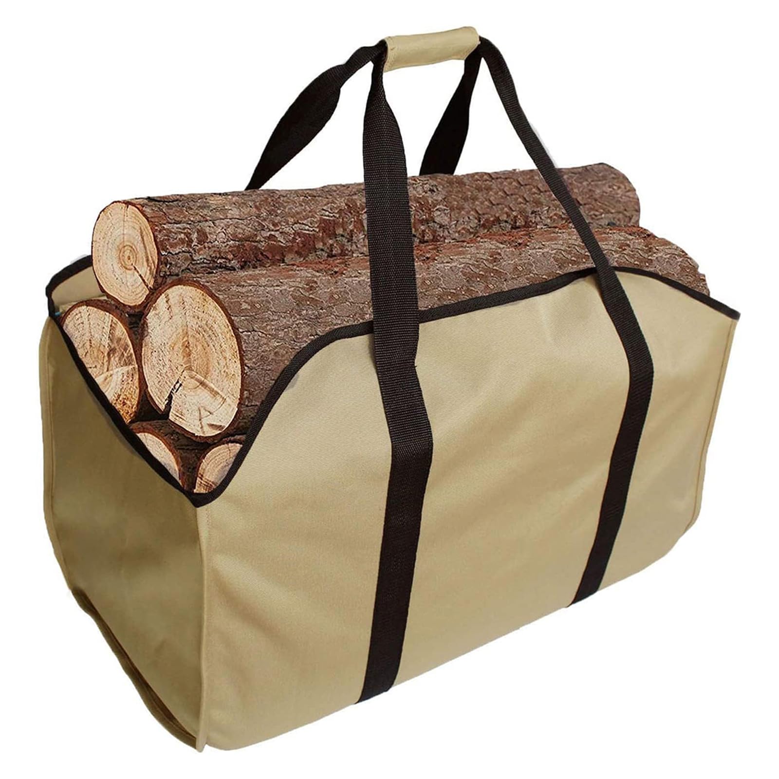 Dongawin Premium Firewood Bag, Made of Polyester, Portable Firewood Basket, Foldable Fireplace Bag, Waterproof Fireplace (Khaki)