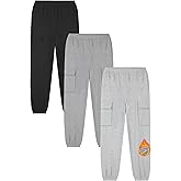 EXARUS 3 Pack Boys Cargo Sweatpants Drawstring with Pockets Sweat Pants Causal Kids Boy Jogger 6-14Y
