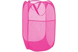 BATTOO Deluxe Strong Mesh Pop up Laundry Hamper Basket with Side Pocket for Laundry Room, Bathroom, Kids Room, College Dorm or Travel Blush