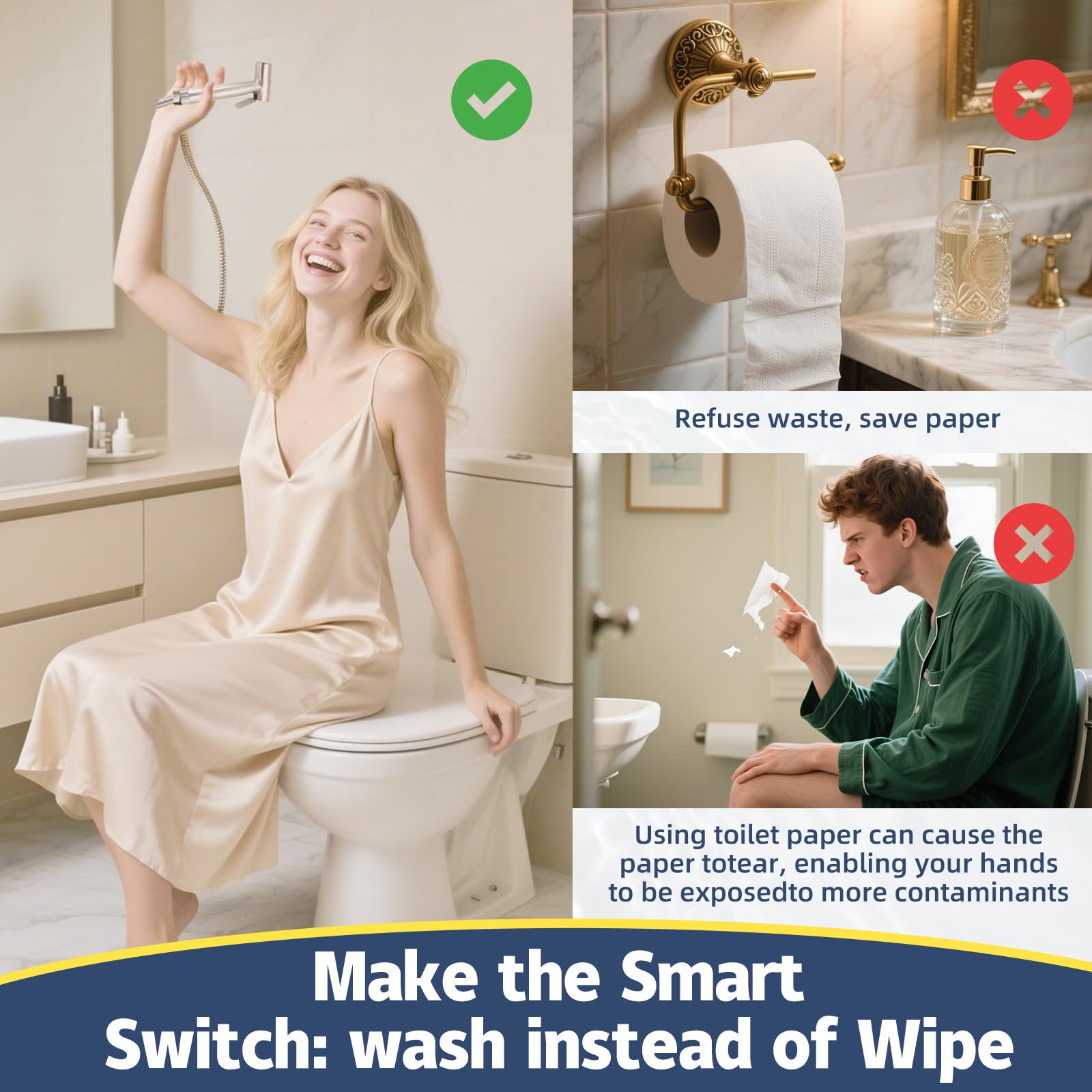 Vayzluiy Handheld Toilet Bidet Sprayer for Toilet-Adjustable Water Pressure Control with Bidet Hose for Feminine Wash, Stainless Steel Brushed Nickel Cloth Diaper for Baby Wash (Stainless Steel, 1)