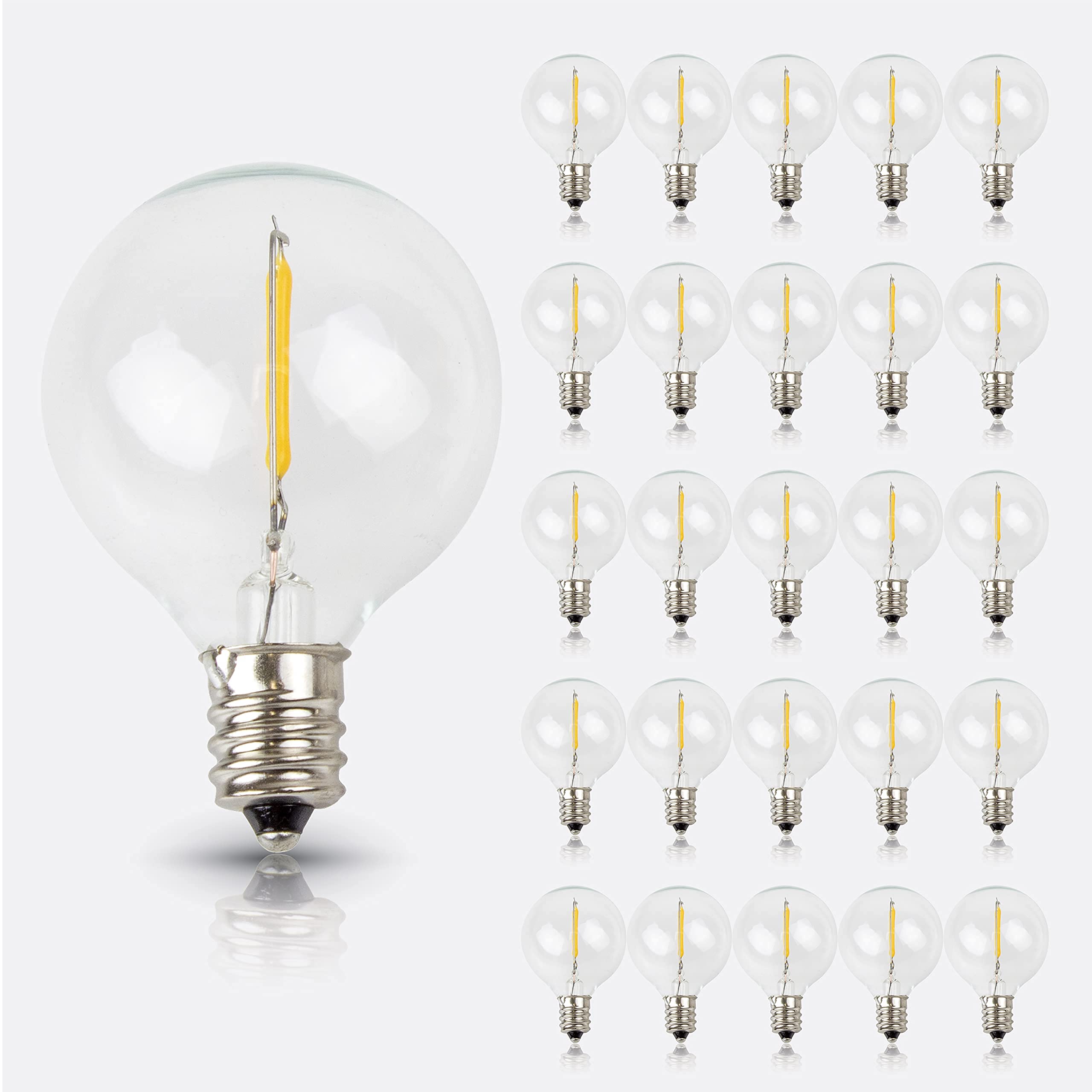 Photo 1 of Newhouse Lighting 25 Pack LED Clear G40 Globe Light Bulbs for Outdoor String Lights Fits E12 and C7 Base 1.5 Inch Light Bulbs G40 Replacement Bulbs for Patio Lights (G40LED25)