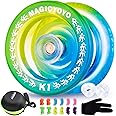 ShungRu Responsive Yoyo K1 Plus - Plastic Yoyo for Kids Beginners, Yo-Yo Professional Finger Spin Yoyo Tricks with Adults, 12 Yoyo Strings + Yoyo Stroage Bag + Yoyo Glove + 2 Hubstack(Blue Yellow)