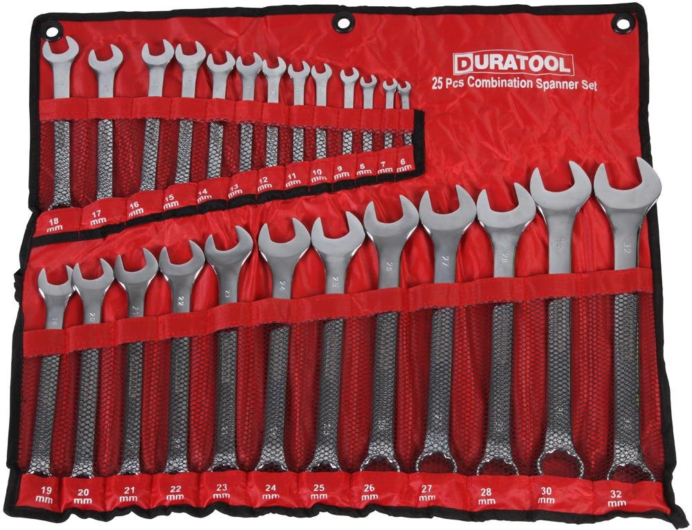 DURATOOL D03081 6mm-32mm Polished Chrome Combination Spanner Set, 25 Piece