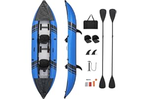 S AFSTAR Inflatable Kayak, 2 Person Canoe with 507 lbs Capacity, Drop-Stitch Floor, All Accessories & Carry Bag, 12.5 ft Large Sit in Tandem Kayak for Fishing, Camping & Exploring for Adults
