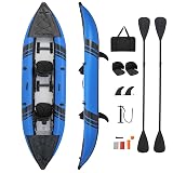 S AFSTAR Inflatable Kayak, 2 Person Canoe with 507 lbs Capacity, Drop-Stitch Floor, All Accessories & Carry Bag, 12.5 ft Large Sit in Tandem Kayak for Fishing, Camping & Exploring for Adults (Blue)