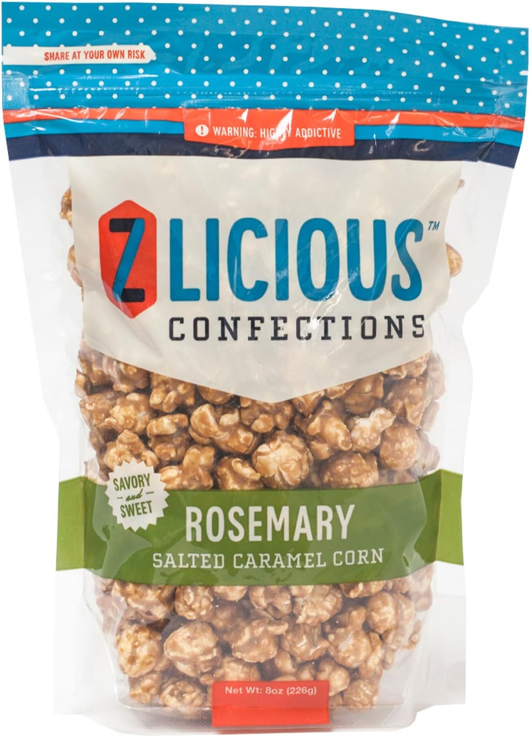 Zlicious Confections Rosemary Salted Caramel Corn - Gourmet Popcorn with Original Flavor (8oz.)