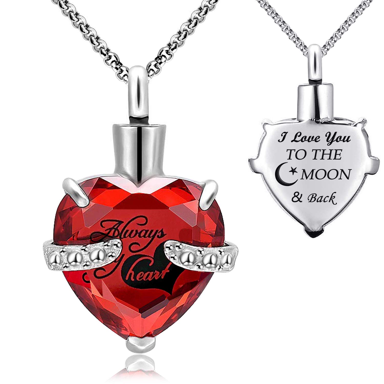 Urn Necklace for Ashes Always in My Heart I Love You to the Moon and Back Birthstone Cremation Keepsake Pendant Necklaces (January) — image 1