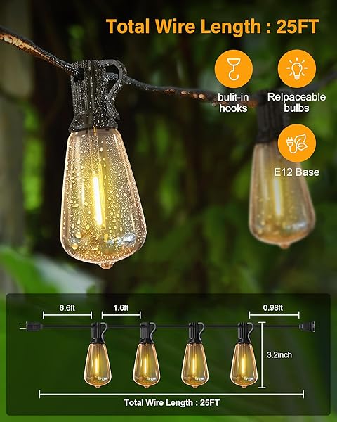 DOUKEDGE PATIO LIGHTS OUTDOOR WATERPROOF, 75FT (25FT 3PACK) OUTDOOR STRING LIGHTS WITH 39 ST38 EDISON BULBS(3 SQARE), PLUG IN HANGING LIGHT FOR PORCH, BLACONY, BACKYARD, BISTRO, GARDEN, 2700K