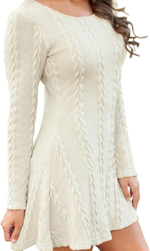 HAHAEMMA Women's Winter Dresses Long Sleeve Knitted KneeLength ALine