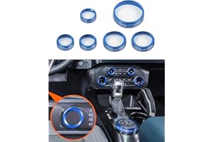 Savadicar CKT01 Billet Aluminum Control Knob Trim Sets, Headlight/4WD/HVAC Climate Control Knob Ring Bezels, Air Conditioner/Radio Switch Cover for 2021-2025 Ford Bronco, Interior Accessories, Blue