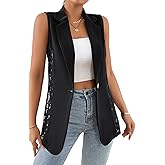 WDIRARA Women's Contrast Lace Jacket Sleeveless Single Button Lapel Neck Blazer Vest