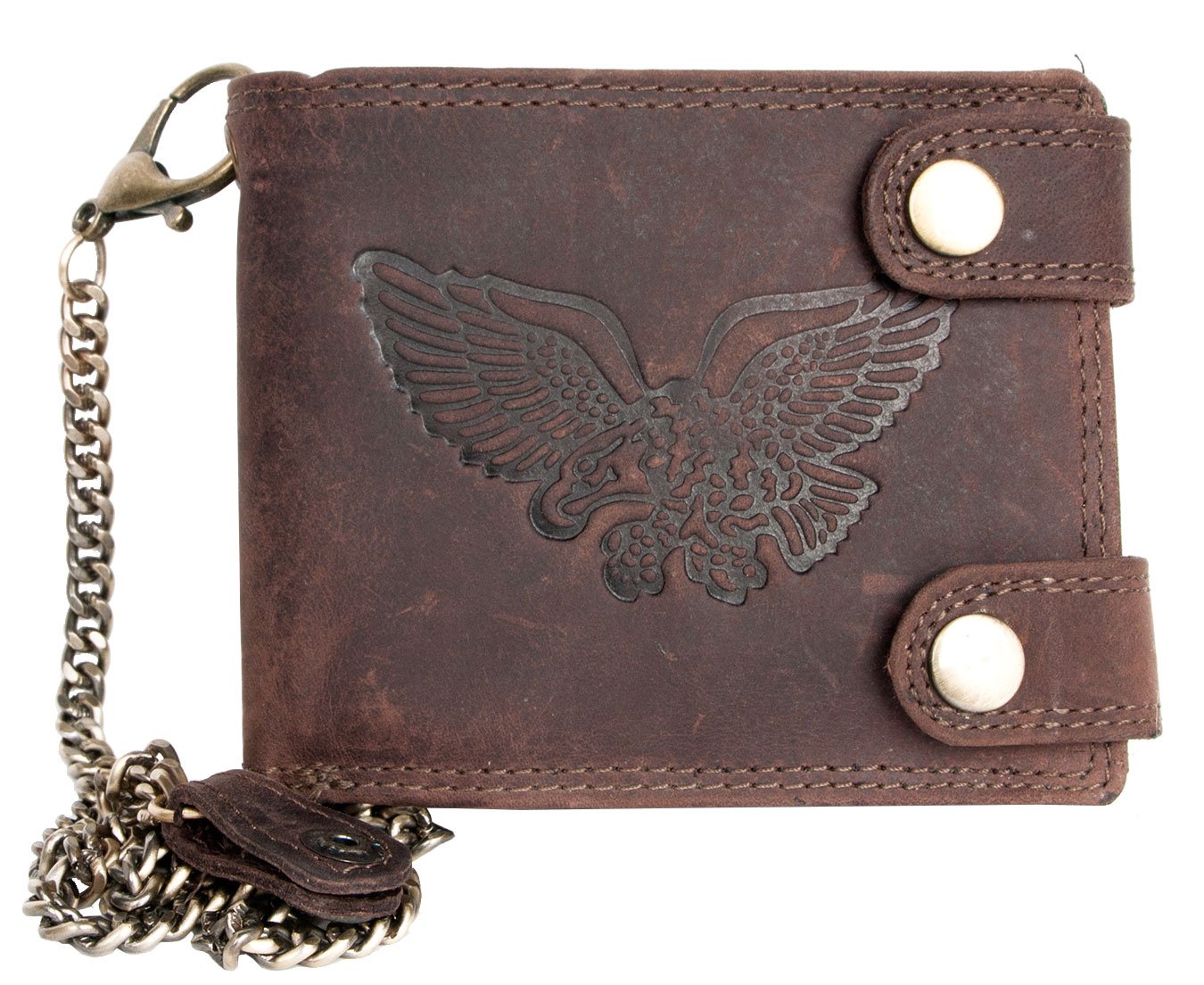 Genuine Leather Biker's Wallet Wild with an Eagle with Long Metal Chain to Hang