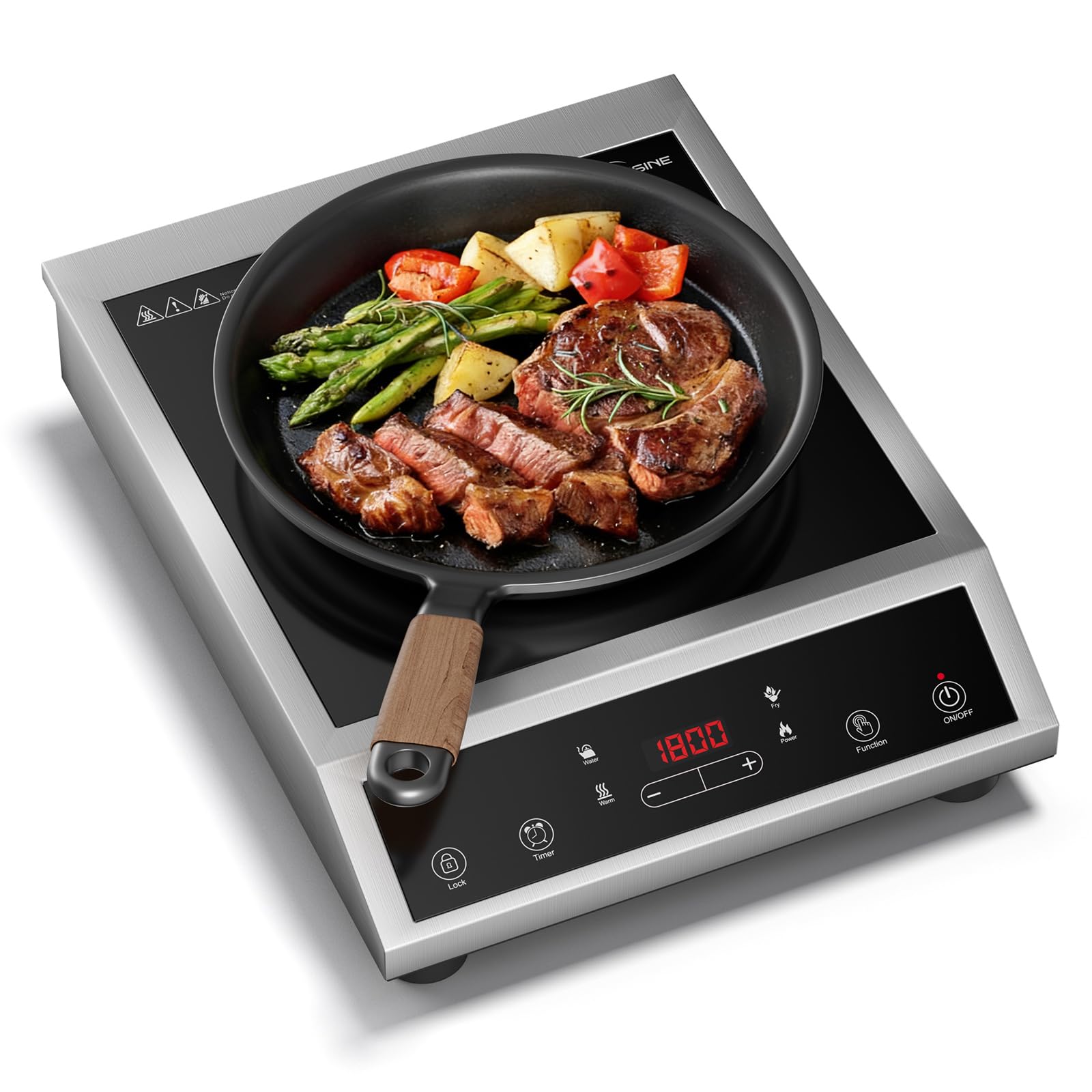 Photo 1 of VoltCuisine 1800W Single Induction Cooktop, Stainless Steel Portable Electric Stove — Available in A/B Panel Styles (silver)