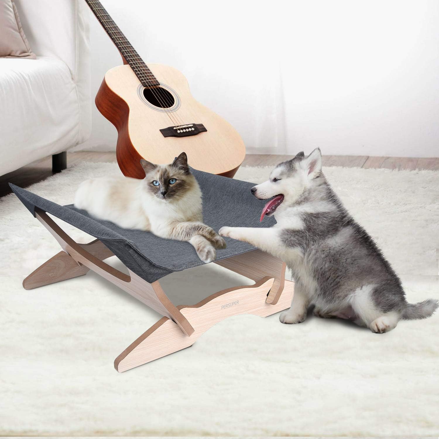 Elevated Cat Beds Cat Hammock Pet Cots Small Dog Beds Wooden Detachable Wooden Frame Square Hanging Cat Sofa Pet Furniture Sleeping Washable for Rabbit Cat Kitten Puppy Indoor/ Outdoor Sunshine grey : Pet Supplies