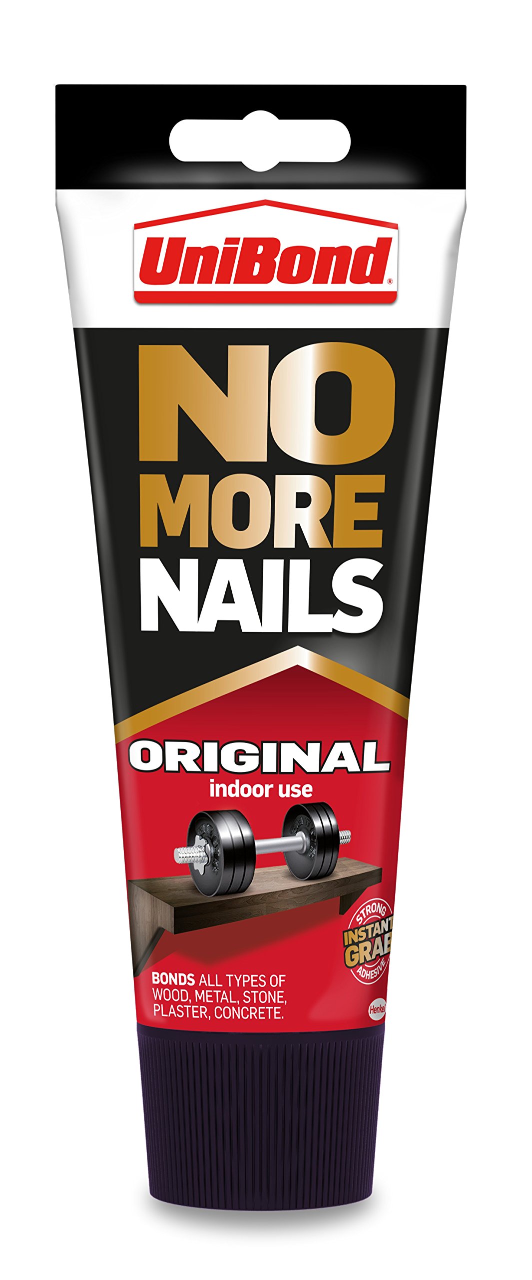 UniBond No More Nails Original, Heavy-Duty Mounting Adhesive, Strong Glue for Wood, Ceramic, Metal & More, White instant Grab Adhesive, 1 x 200ml Tube