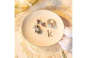 COMMGOAL Ceramic Ring Holder for Jewelry, Jewelry Tray, Ring Dish, Aesthetic Room Decor, Engagement Gifts Bride Gifts Wedding Gifts for Women, White, 4.75"(K)