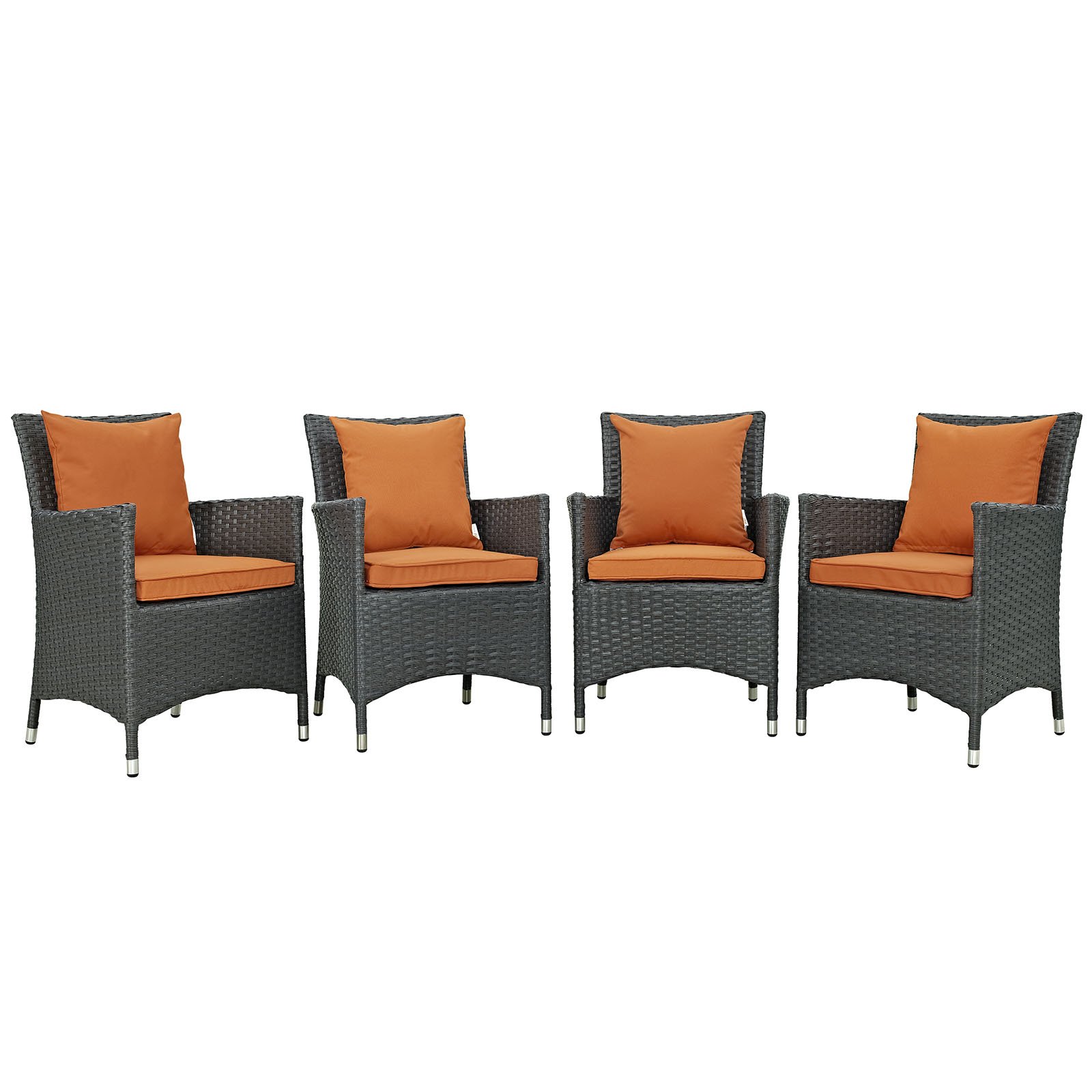 Modway EEI-2243-CHC-TUS-SET Sojourn Wicker Rattan Outdoor Patio Sunbrella Four Dining Chairs in Canvas Armchairs, Tuscan Orange