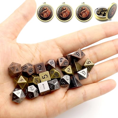 Haxtec 3Pack Mini Dice Set with Keychain Dice Case 10mm Mini Metal