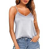 VIDUSSA Womens Silk Satin Tank Tops V Neck Casual Cami Sleeveless Camisole Blouses Summer Basic Tank Shirt