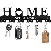 HOMEBROS Key Holder Wall Mount, Adhesive Key Hanger with 12 Hooks, Black | Metal Material, 2 Mount Options, Compact Design, Cute Wall Decoration, Suit for Entryway, Doorway, Hallway, RV, Garage