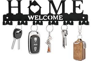 HOMEBROS Key Holder Wall Mount, Adhesive Metal Key Hanger with 6 Double Hooks, 2 Installation Methods, Black