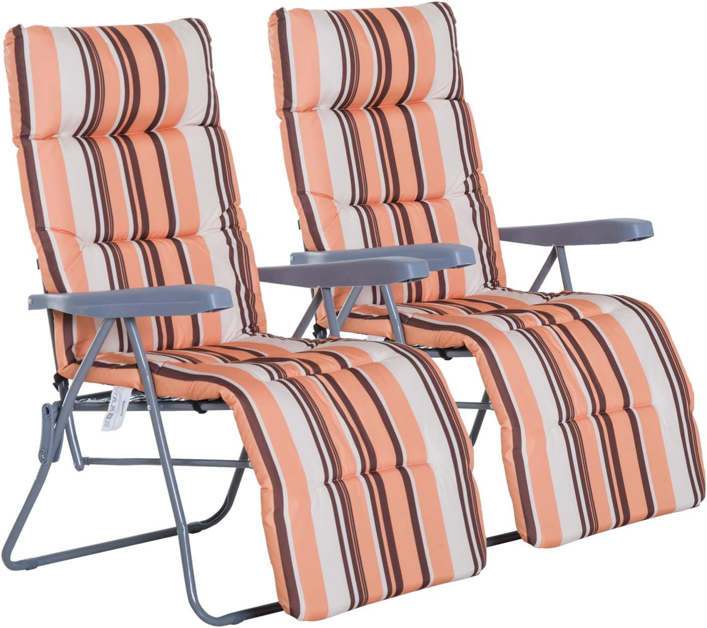 Outsunny Set of 2 Garden Sun Lounger Outdoor Reclining Seat Cushioned