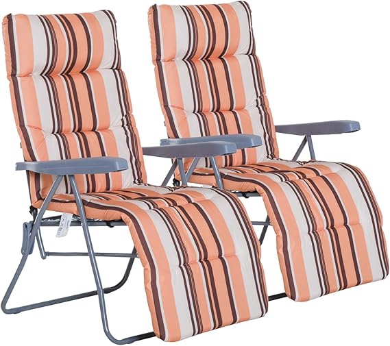 Outsunny Set of 2 Garden Sun Lounger Outdoor Reclining Seat Cushioned