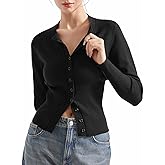 SUUKSESS Women Button Down Cardigan Crew Neck Sweaters Ribbed Knitted Slim Fit Tops