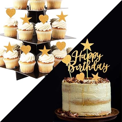 Betwin360 Tv Patisserie Ustensiles A Patisserie Rose Or Joyeux Anniversaire Cake Cupcake Topper Pour Filles Femmes Enfants Gateau Pour Theme Or Rose Anniversaire Fete Decor Happy Birthday Coeurs Etoiles Gateau Topper Rose Or