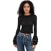 alice + olivia Women's Delaina Crop Top with Ruffle Cuffs