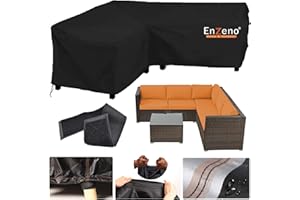 Enzeno Garden V-Shape Furniture Covers Waterproof, 420D Heavy Duty Oxford Fabric Outdoor Rattan Corner Sofa Cover with Waterproof Tape