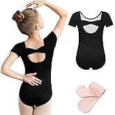 BAKPH 2Pcs Short Sleeve Dance Leotard for Girls Ballet Outfits with Bow Back, Full Front Lining
